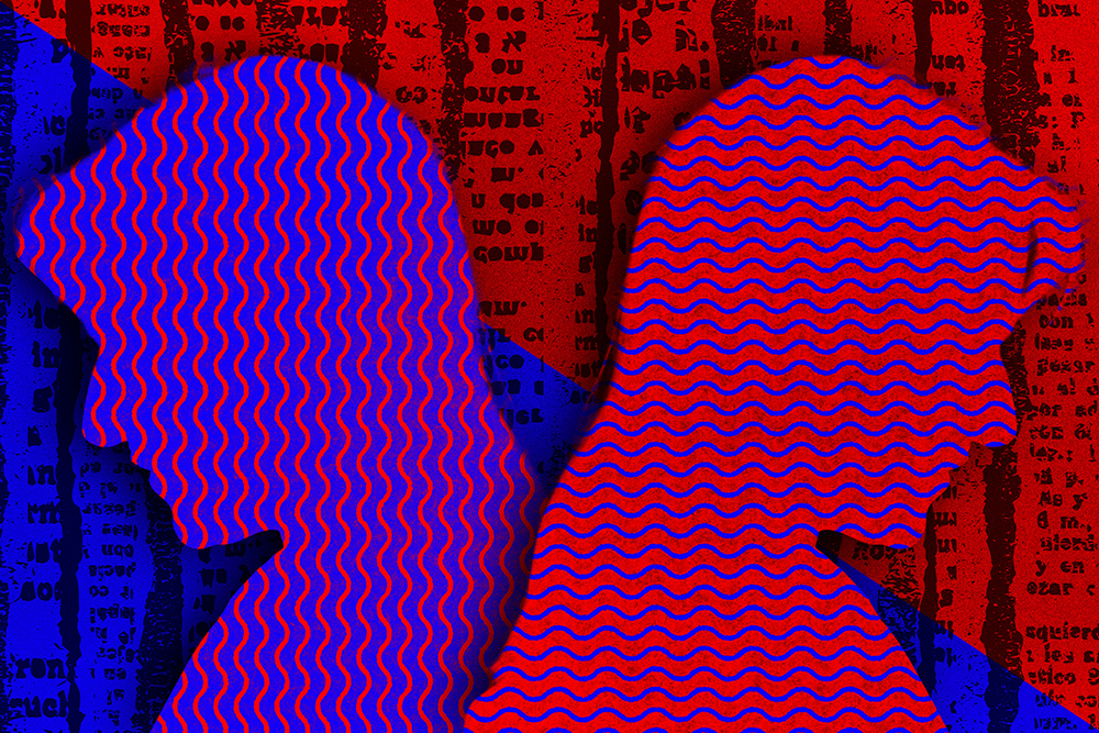 silhouettes of 2 people disagreeing