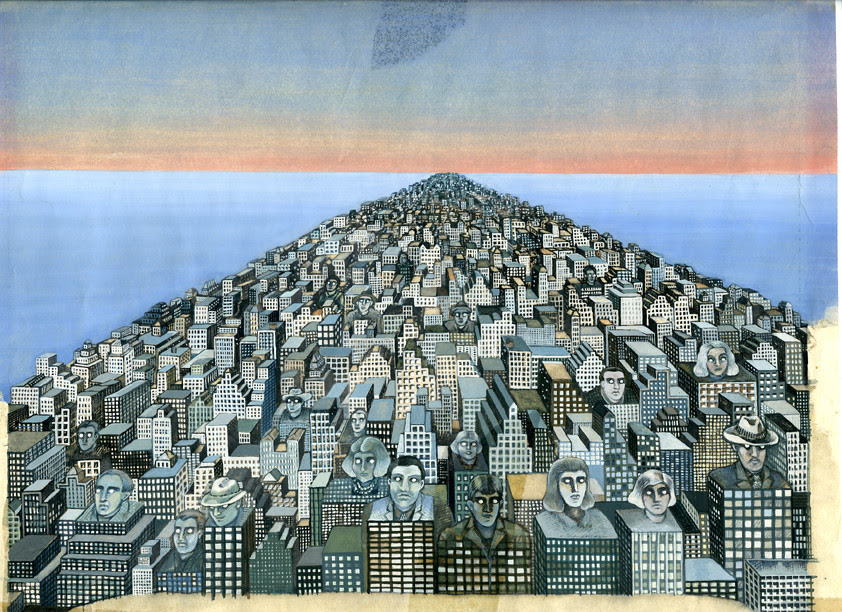 city with grumpy faces